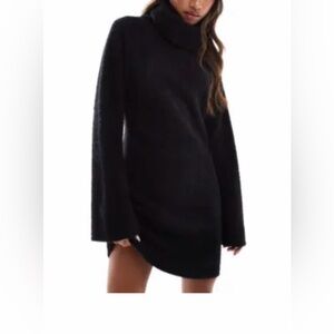 ASOS DESIGN supersoft fluffy roll neck mini sweater dress in black size US 8